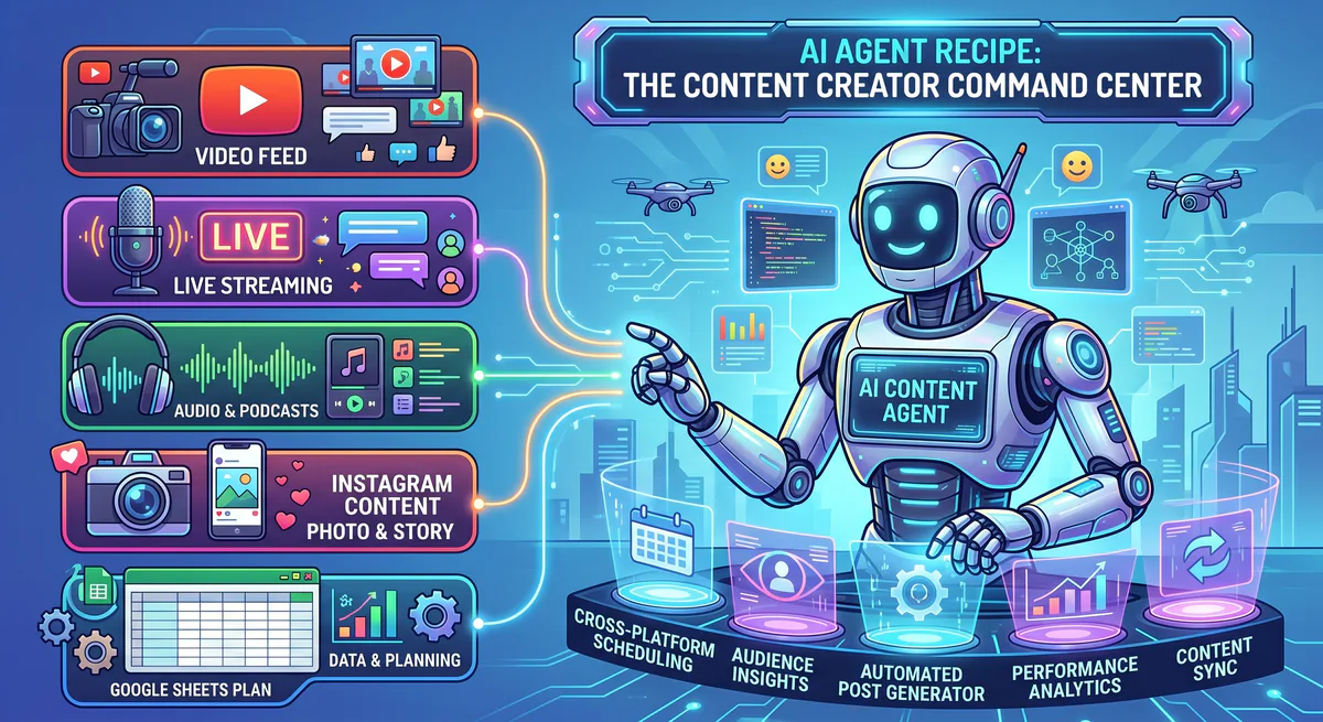 AI Agent Recipe: The Content Creator Command Center — YouTube, Twitch, Spotify, Instagram, and Google Sheets