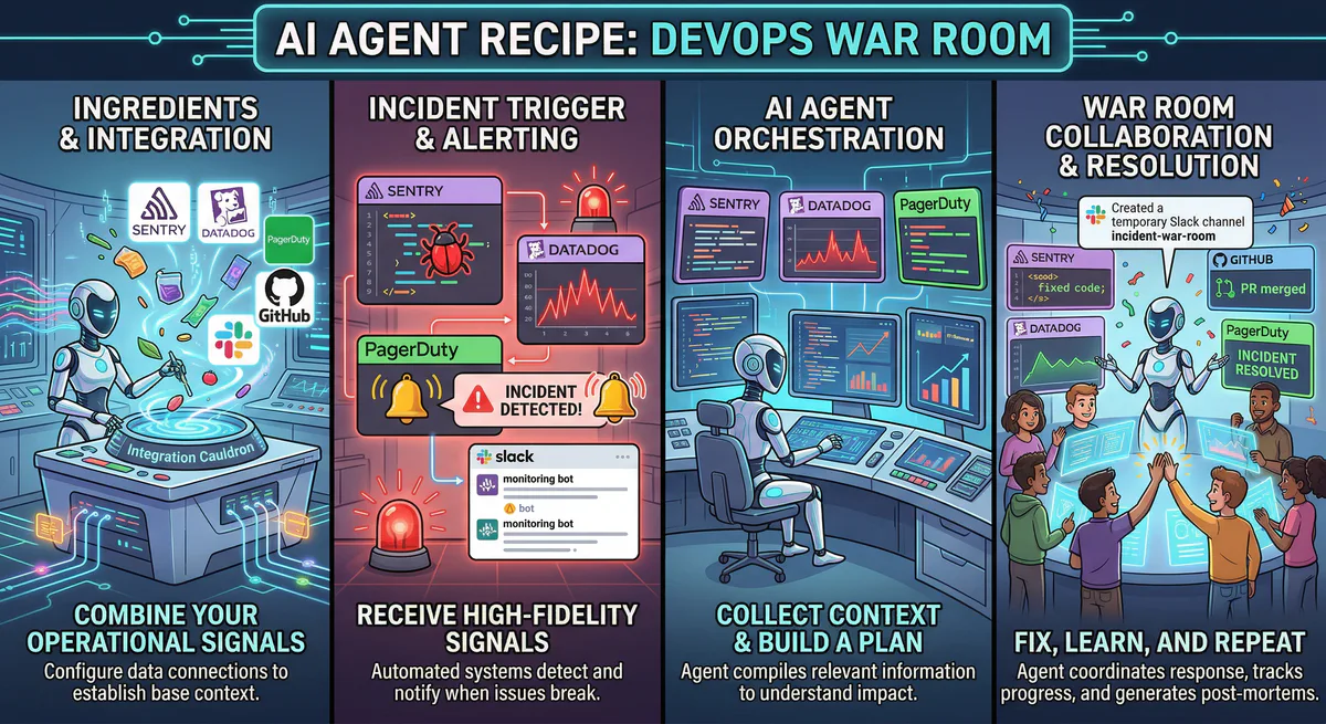 AI Agent Recipe: DevOps War Room — Sentry + Datadog + PagerDuty + GitHub + Slack