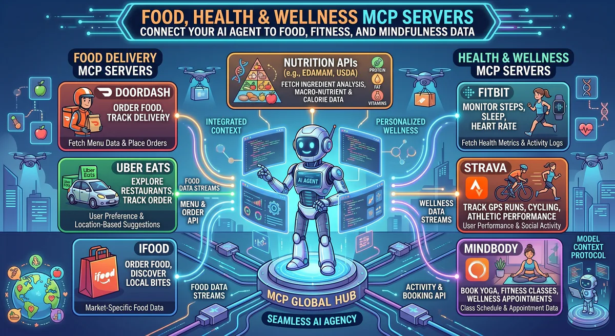 Food, Health & Wellness MCP Servers: DoorDash, Uber Eats, iFood, Fitbit, Strava, Mindbody, and Nutrition APIs