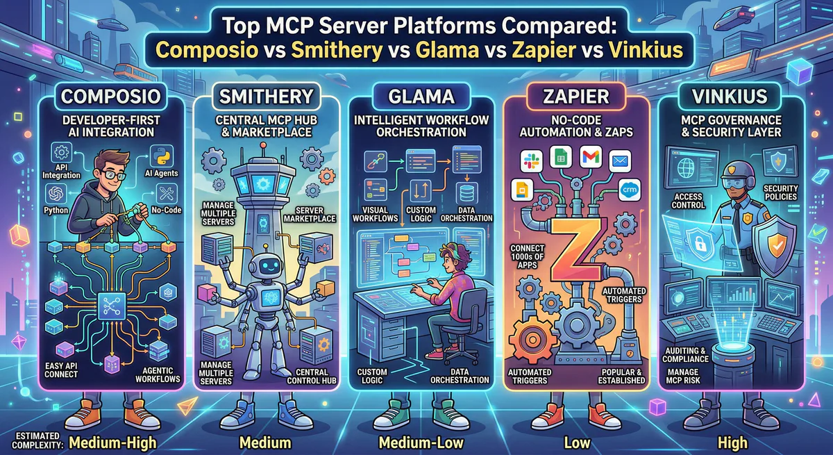 Top MCP Server Platforms Compared: Composio vs Smithery vs Glama vs Zapier vs Vinkius