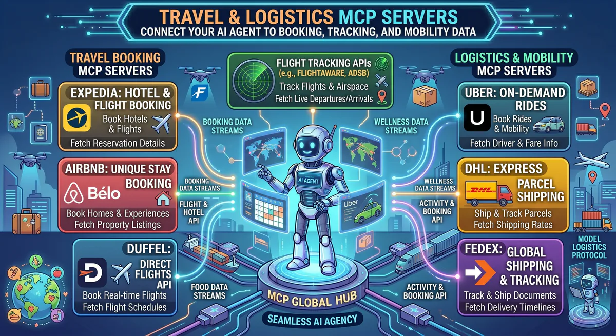 Travel & Logistics MCP Servers: Expedia, Airbnb, FlightAware, DHL, FedEx, Uber, and Duffel Flights