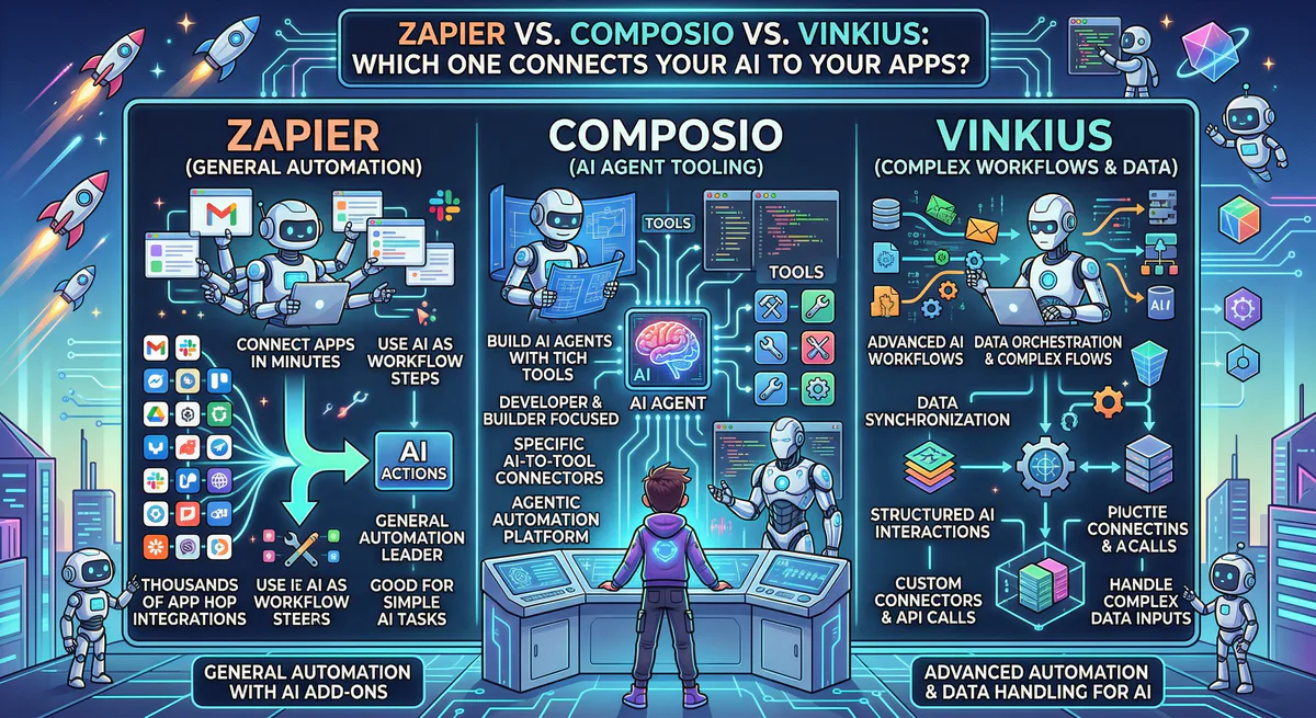 Zapier vs. Composio vs. Vinkius: Which One Connects Your AI to Your Apps?